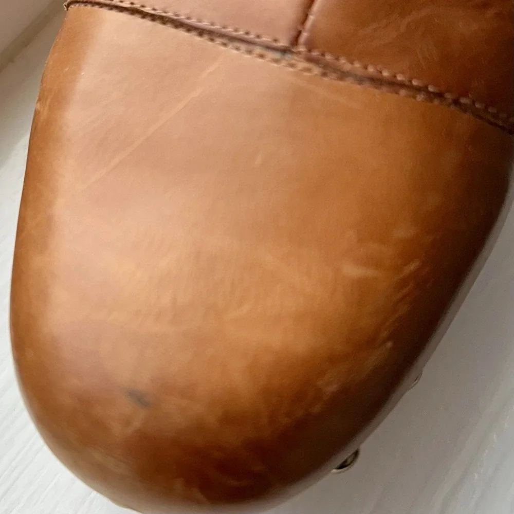 VIA‎ SPIGA Bennet Cognac Tassel Studded Wooden Platform Leather Boot Size 9 Boho